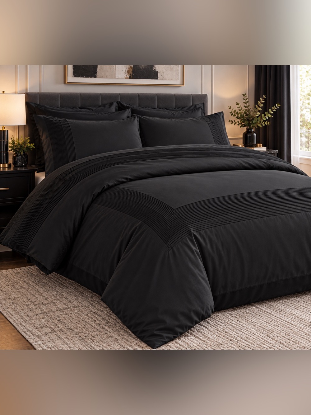 Queen 3 piece black duvet set